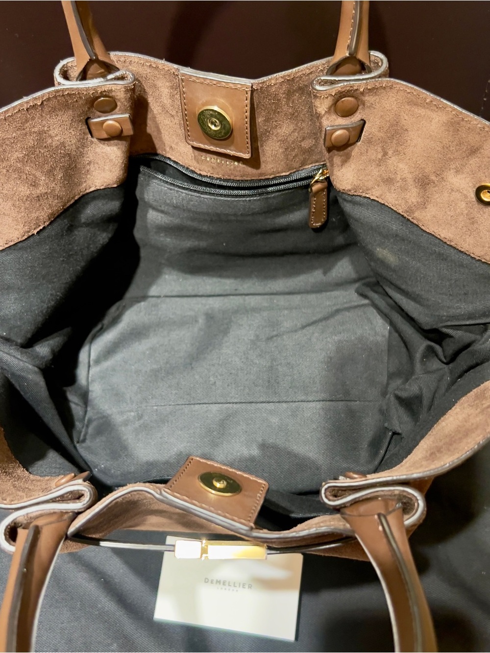 DeMellier Brown Suede Tote Bag with Gold Hardware - Picture 10 of 11